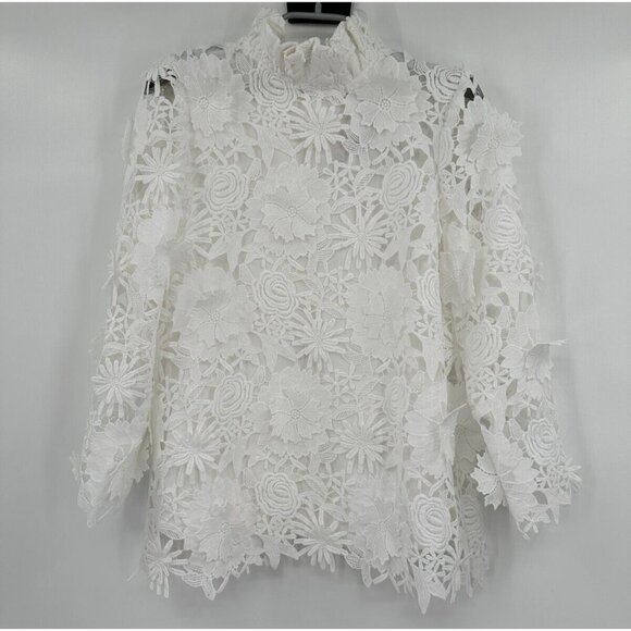 Tuckernuck Tops - Tuckernuck White Guipure Lace Faye Blouse XS Sleeveless Top Ruffle Bow Tie NWT